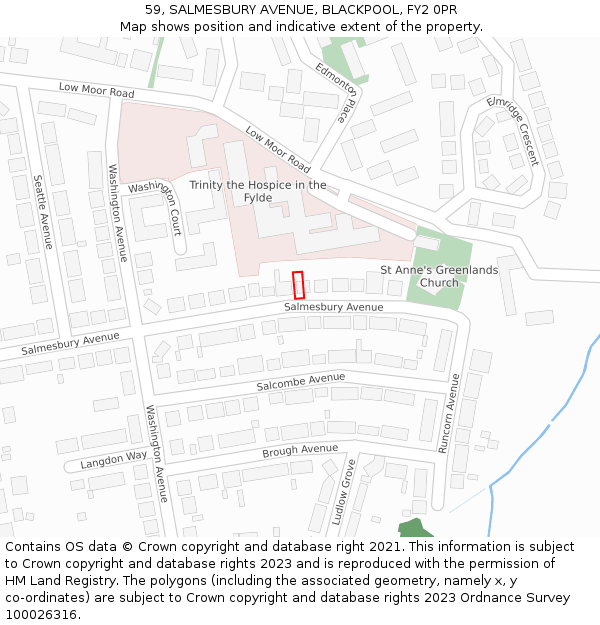 59, SALMESBURY AVENUE, BLACKPOOL, FY2 0PR: Location map and indicative extent of plot