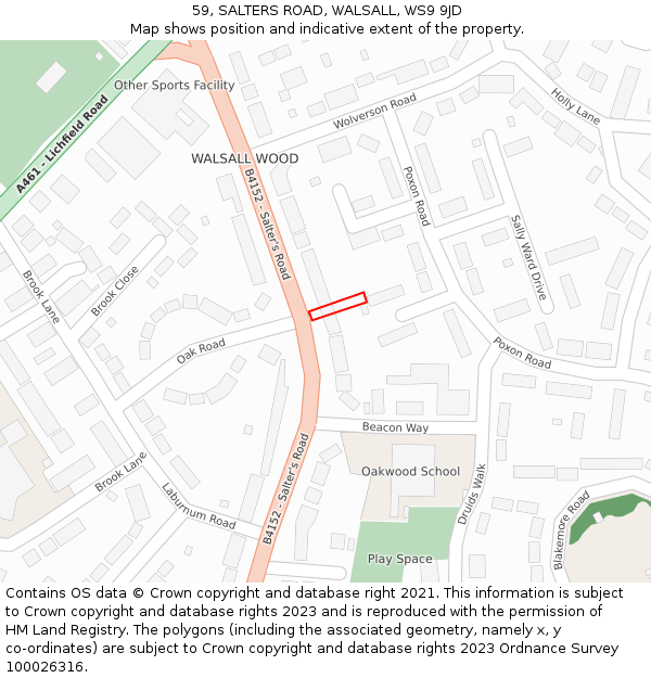 59, SALTERS ROAD, WALSALL, WS9 9JD: Location map and indicative extent of plot