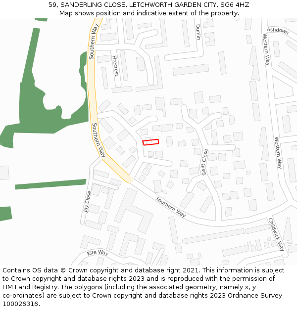 59, SANDERLING CLOSE, LETCHWORTH GARDEN CITY, SG6 4HZ: Location map and indicative extent of plot