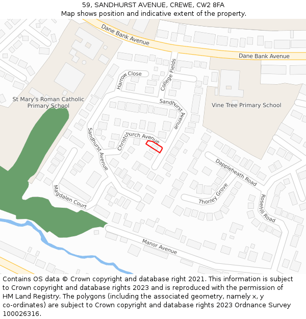 59, SANDHURST AVENUE, CREWE, CW2 8FA: Location map and indicative extent of plot