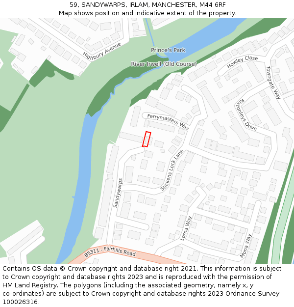 59, SANDYWARPS, IRLAM, MANCHESTER, M44 6RF: Location map and indicative extent of plot