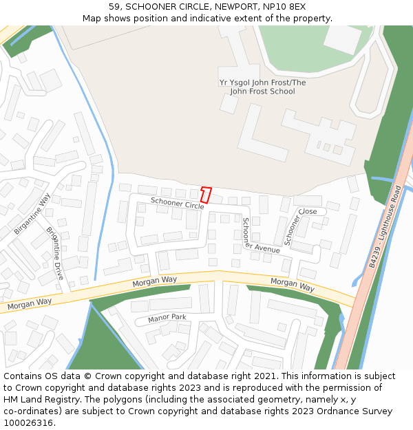 59, SCHOONER CIRCLE, NEWPORT, NP10 8EX: Location map and indicative extent of plot