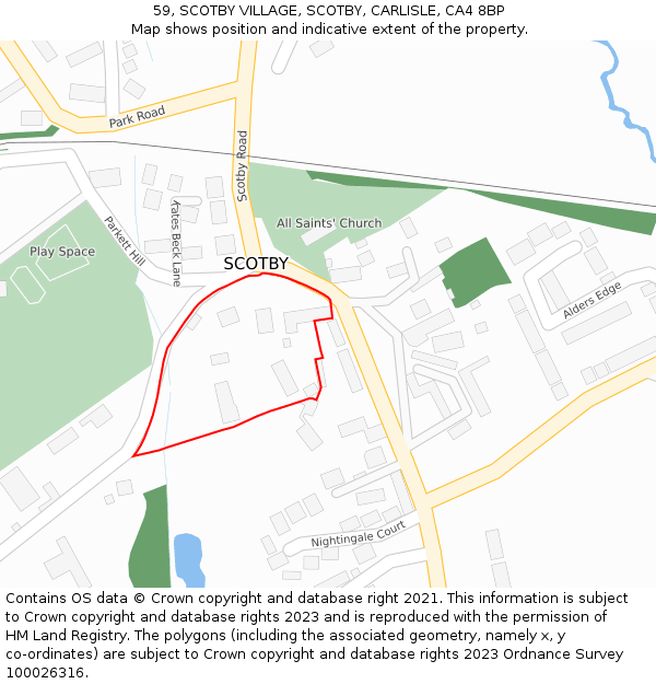 59, SCOTBY VILLAGE, SCOTBY, CARLISLE, CA4 8BP: Location map and indicative extent of plot