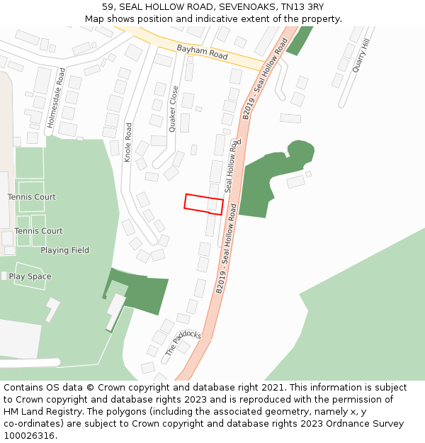 59, SEAL HOLLOW ROAD, SEVENOAKS, TN13 3RY: Location map and indicative extent of plot