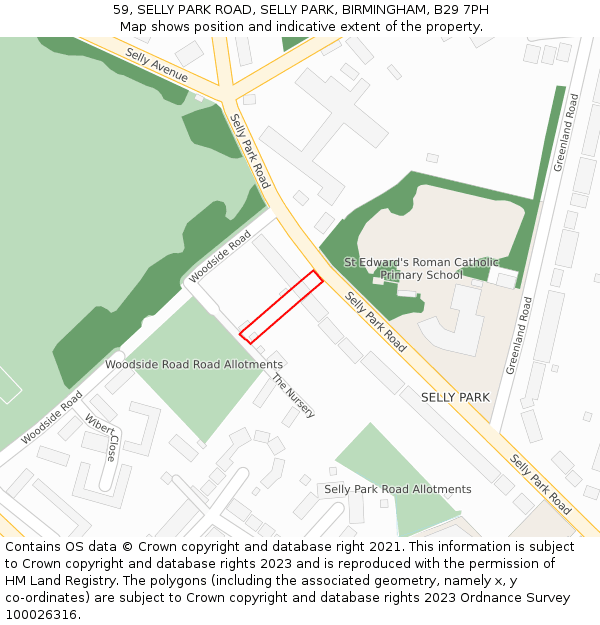 59, SELLY PARK ROAD, SELLY PARK, BIRMINGHAM, B29 7PH: Location map and indicative extent of plot