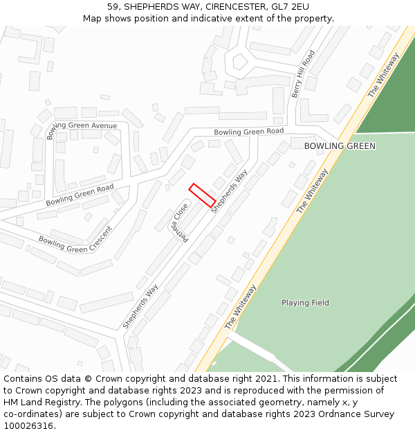 59, SHEPHERDS WAY, CIRENCESTER, GL7 2EU: Location map and indicative extent of plot