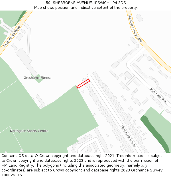 59, SHERBORNE AVENUE, IPSWICH, IP4 3DS: Location map and indicative extent of plot