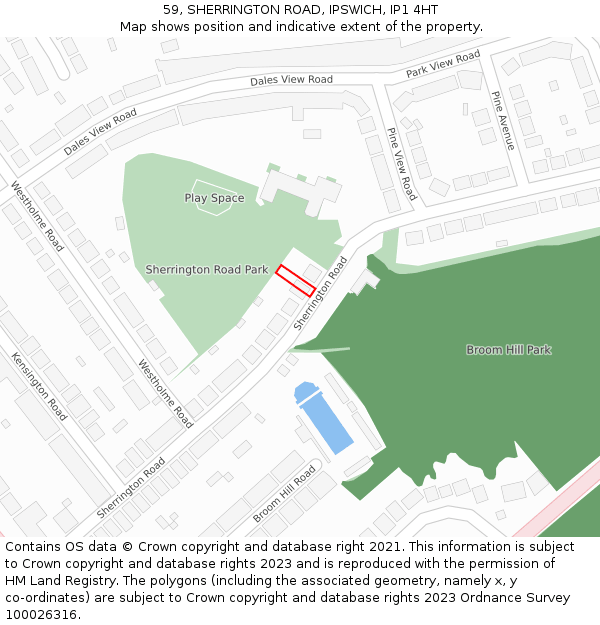 59, SHERRINGTON ROAD, IPSWICH, IP1 4HT: Location map and indicative extent of plot