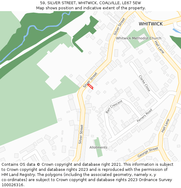 59, SILVER STREET, WHITWICK, COALVILLE, LE67 5EW: Location map and indicative extent of plot