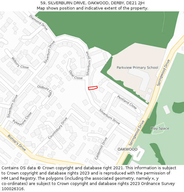 59, SILVERBURN DRIVE, OAKWOOD, DERBY, DE21 2JH: Location map and indicative extent of plot