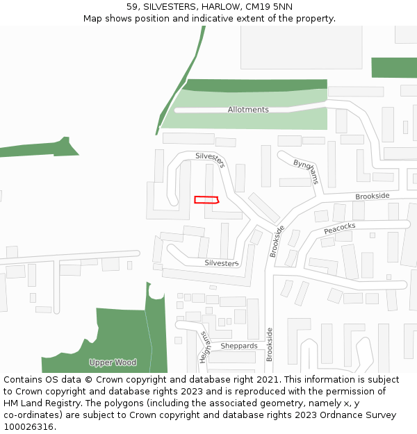 59, SILVESTERS, HARLOW, CM19 5NN: Location map and indicative extent of plot