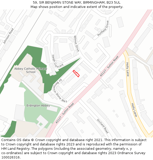 59, SIR BENJAMIN STONE WAY, BIRMINGHAM, B23 5UL: Location map and indicative extent of plot