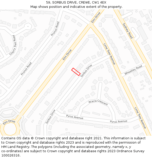 59, SORBUS DRIVE, CREWE, CW1 4EX: Location map and indicative extent of plot