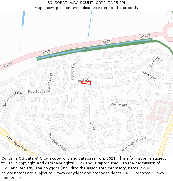 59, SORREL WAY, SCUNTHORPE, DN15 8PL: Location map and indicative extent of plot