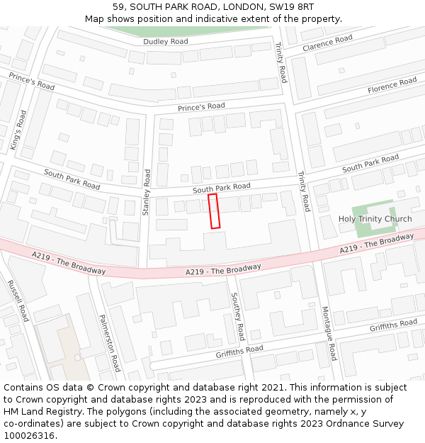 59, SOUTH PARK ROAD, LONDON, SW19 8RT: Location map and indicative extent of plot