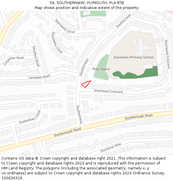 59, SOUTHERNWAY, PLYMOUTH, PL9 8TB: Location map and indicative extent of plot