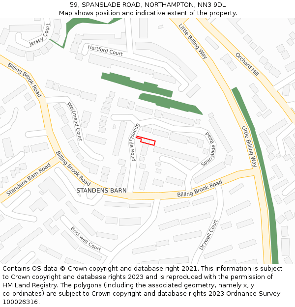 59, SPANSLADE ROAD, NORTHAMPTON, NN3 9DL: Location map and indicative extent of plot