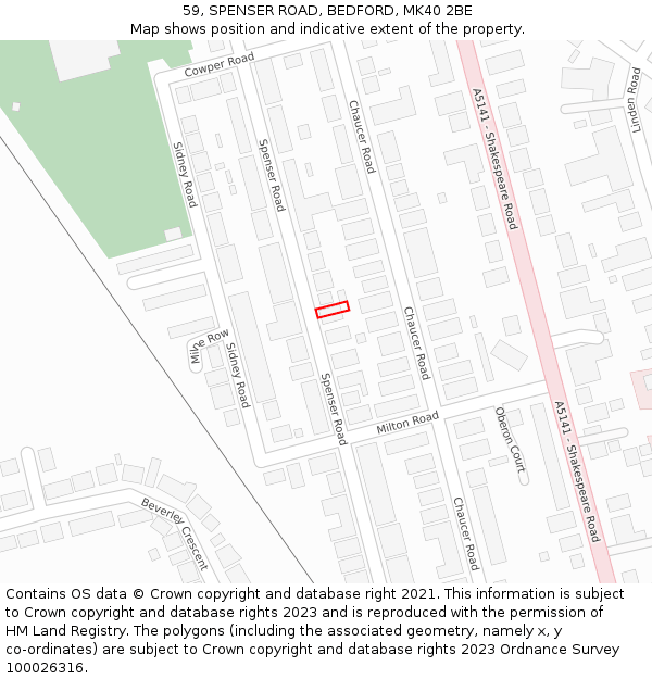 59, SPENSER ROAD, BEDFORD, MK40 2BE: Location map and indicative extent of plot