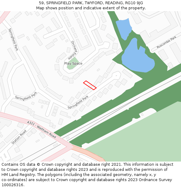 59, SPRINGFIELD PARK, TWYFORD, READING, RG10 9JG: Location map and indicative extent of plot