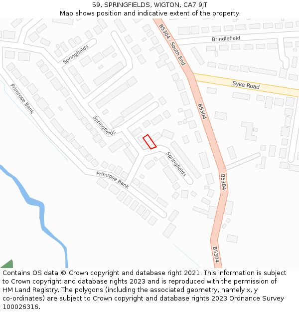59, SPRINGFIELDS, WIGTON, CA7 9JT: Location map and indicative extent of plot