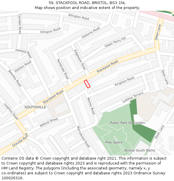 59, STACKPOOL ROAD, BRISTOL, BS3 1NL: Location map and indicative extent of plot