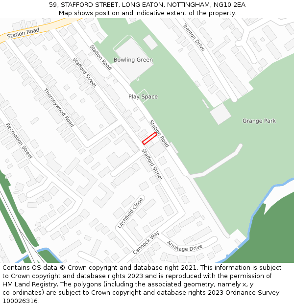 59, STAFFORD STREET, LONG EATON, NOTTINGHAM, NG10 2EA: Location map and indicative extent of plot