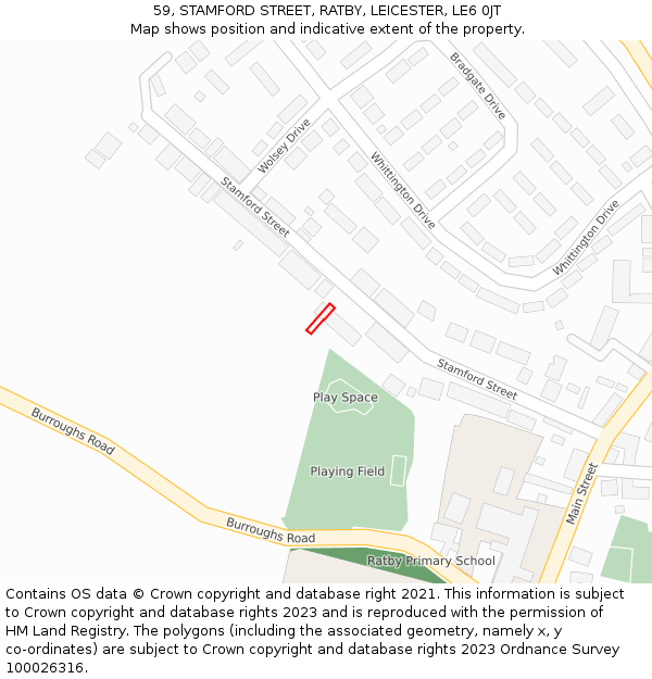 59, STAMFORD STREET, RATBY, LEICESTER, LE6 0JT: Location map and indicative extent of plot