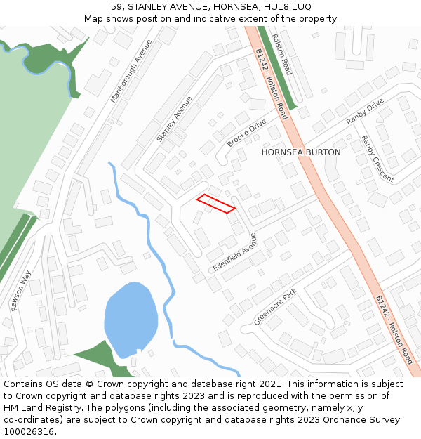 59, STANLEY AVENUE, HORNSEA, HU18 1UQ: Location map and indicative extent of plot