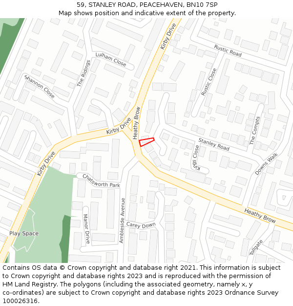 59, STANLEY ROAD, PEACEHAVEN, BN10 7SP: Location map and indicative extent of plot