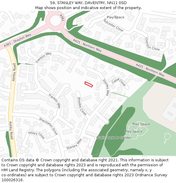 59, STANLEY WAY, DAVENTRY, NN11 0SD: Location map and indicative extent of plot