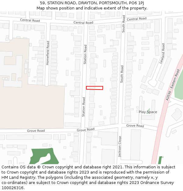 59, STATION ROAD, DRAYTON, PORTSMOUTH, PO6 1PJ: Location map and indicative extent of plot