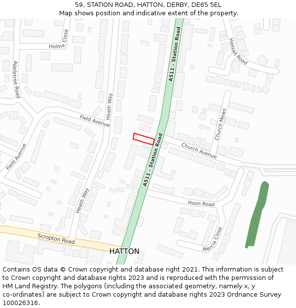 59, STATION ROAD, HATTON, DERBY, DE65 5EL: Location map and indicative extent of plot