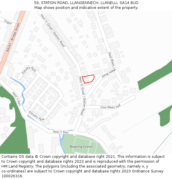 59, STATION ROAD, LLANGENNECH, LLANELLI, SA14 8UD: Location map and indicative extent of plot