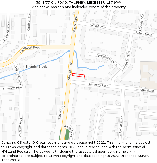 59, STATION ROAD, THURNBY, LEICESTER, LE7 9PW: Location map and indicative extent of plot