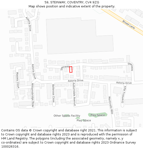 59, STEINWAY, COVENTRY, CV4 9ZG: Location map and indicative extent of plot