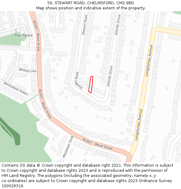 59, STEWART ROAD, CHELMSFORD, CM2 9BD: Location map and indicative extent of plot