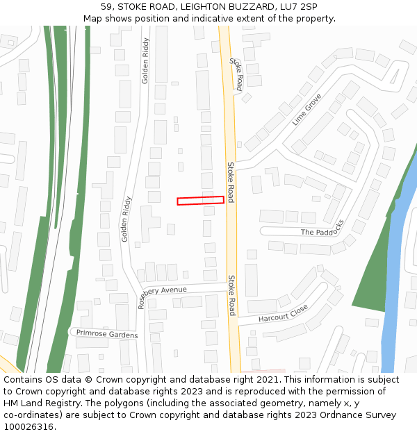 59, STOKE ROAD, LEIGHTON BUZZARD, LU7 2SP: Location map and indicative extent of plot