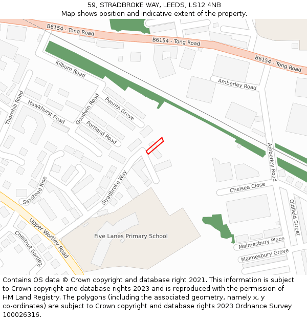 59, STRADBROKE WAY, LEEDS, LS12 4NB: Location map and indicative extent of plot