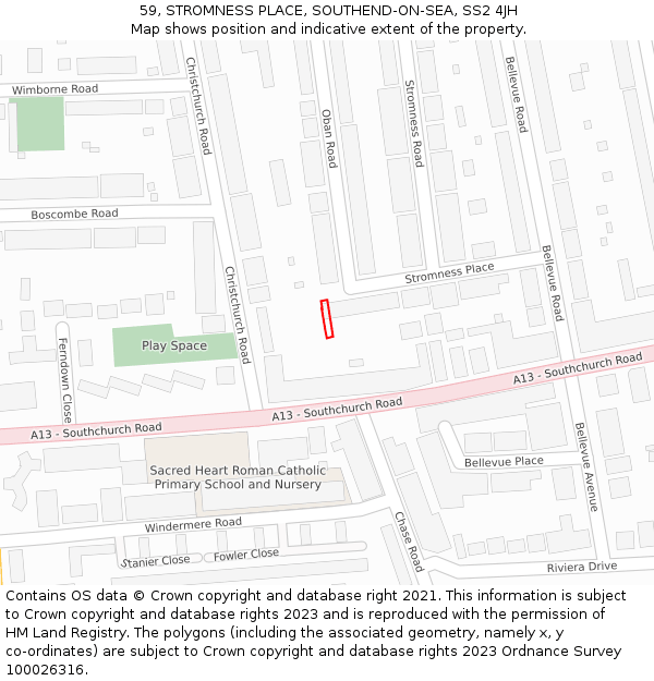 59, STROMNESS PLACE, SOUTHEND-ON-SEA, SS2 4JH: Location map and indicative extent of plot