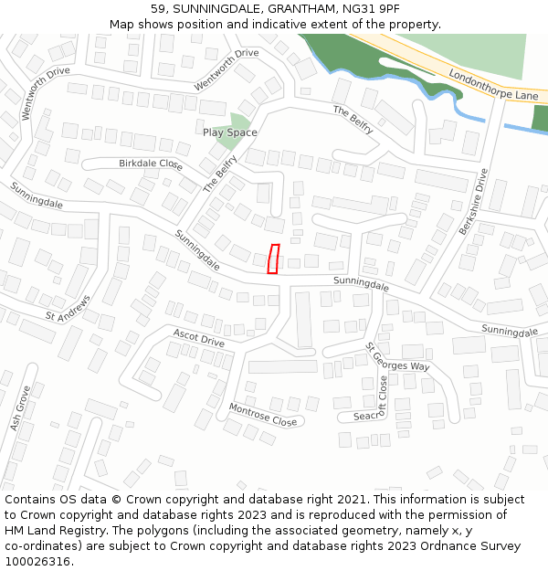 59, SUNNINGDALE, GRANTHAM, NG31 9PF: Location map and indicative extent of plot