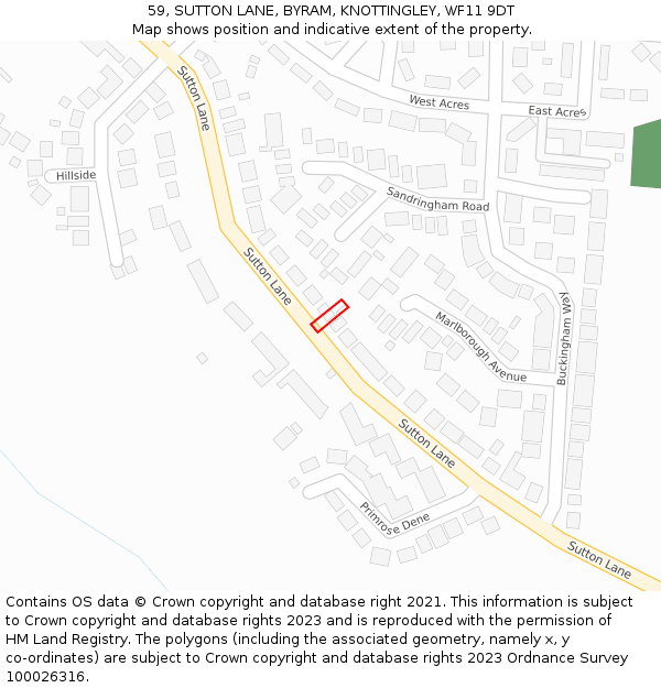 59, SUTTON LANE, BYRAM, KNOTTINGLEY, WF11 9DT: Location map and indicative extent of plot