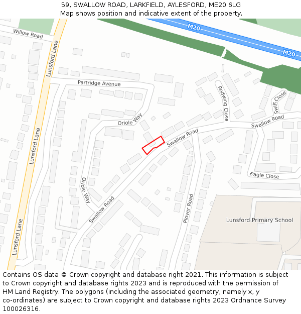 59, SWALLOW ROAD, LARKFIELD, AYLESFORD, ME20 6LG: Location map and indicative extent of plot