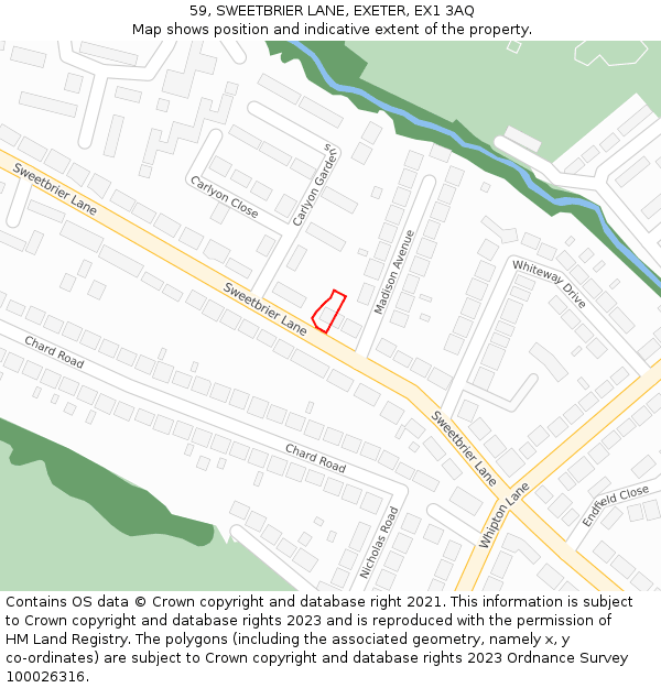 59, SWEETBRIER LANE, EXETER, EX1 3AQ: Location map and indicative extent of plot
