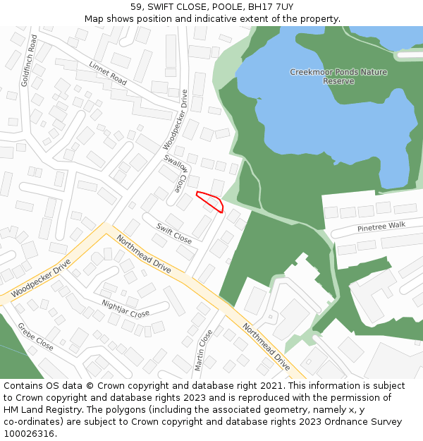 59, SWIFT CLOSE, POOLE, BH17 7UY: Location map and indicative extent of plot