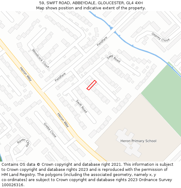 59, SWIFT ROAD, ABBEYDALE, GLOUCESTER, GL4 4XH: Location map and indicative extent of plot