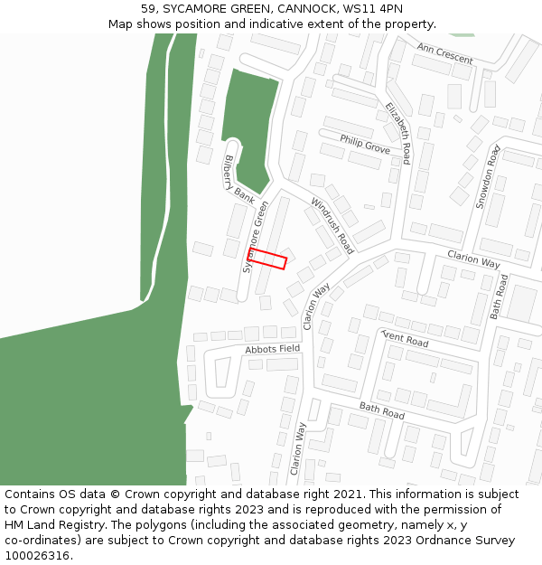 59, SYCAMORE GREEN, CANNOCK, WS11 4PN: Location map and indicative extent of plot
