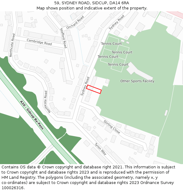 59, SYDNEY ROAD, SIDCUP, DA14 6RA: Location map and indicative extent of plot