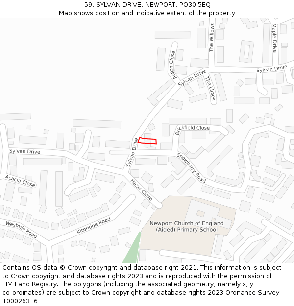 59, SYLVAN DRIVE, NEWPORT, PO30 5EQ: Location map and indicative extent of plot