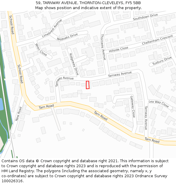 59, TARNWAY AVENUE, THORNTON-CLEVELEYS, FY5 5BB: Location map and indicative extent of plot