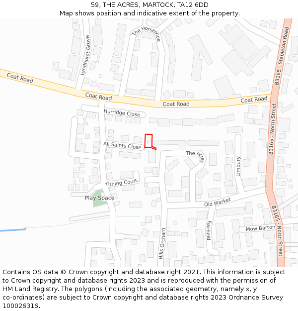 59, THE ACRES, MARTOCK, TA12 6DD: Location map and indicative extent of plot